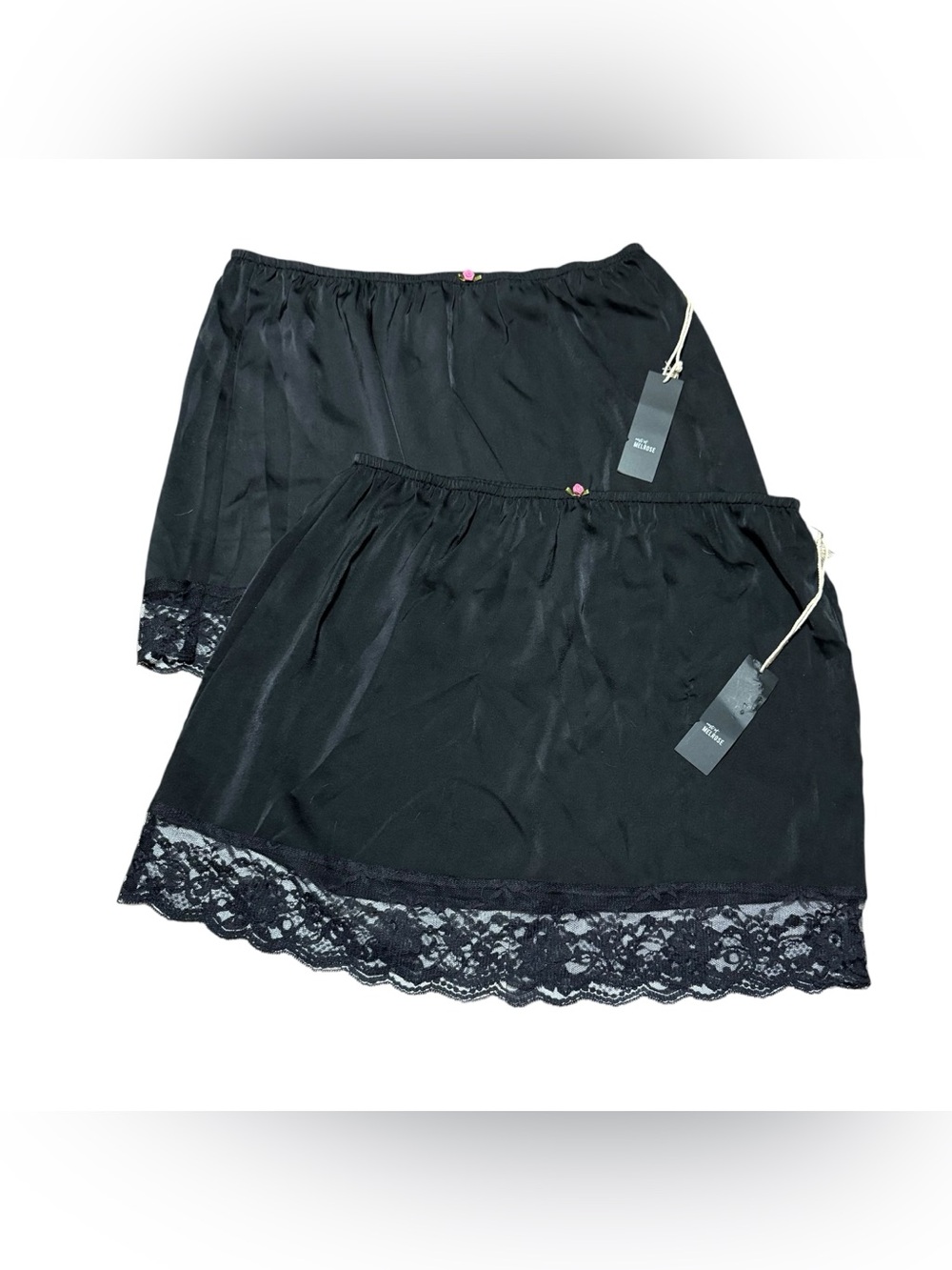 West Of Melrose Satin Lace Trim Mini Skirt Slip Size Medium NWT Black New